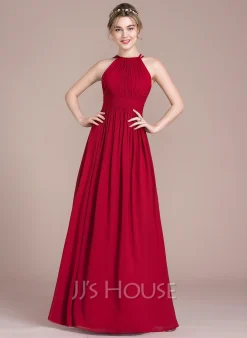 Jjshouse.fr Robe Trapèze Scoop Longueur Ras Du Sol Mousseline Mousseline Robe De Demoiselle D'honneur Avec Plissé -Voiles mariée Soldes 475b0251cb968dc45616cfb25136d391