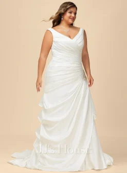 JJsHouse Robe Trapèze Col V Traîne Moyenne Satiné Robe De Mariée Avec Brodé 19 JJsHouse Robe Trapèze Col V Traîne Moyenne Satiné Robe De Mariée Avec Brodé -Voiles mariée Soldes 48420e866de45e8d6db44385fb9dd3c0