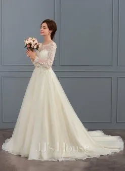 JJsHouse Robe Marquise/princesse Illusion Traîne Moyenne Dentelle Tulle Robe De Mariée Avec Brodé Paillettes -Voiles mariée Soldes 492e2e5163fe719e26f35b27c7dfefc4