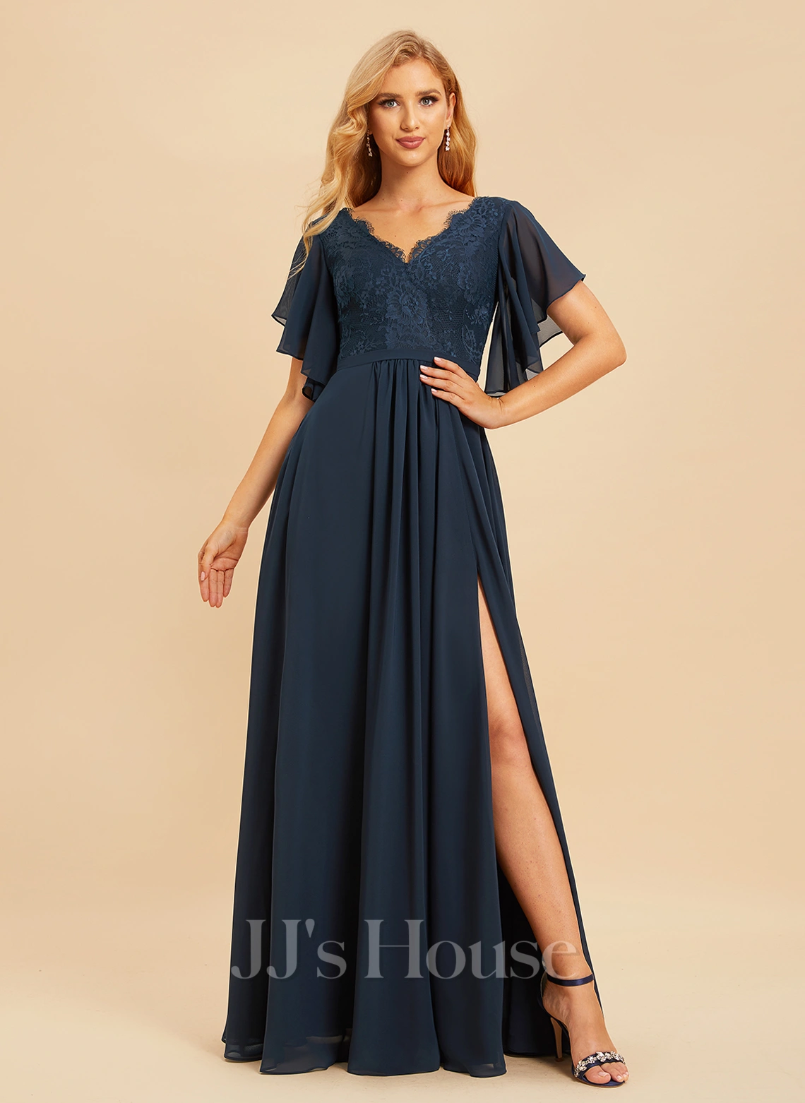 Jjshouse.fr Robe Trapèze Col V Longueur Ras Du Sol Mousseline Dentelle Robe De Demoiselle D'honneur Avec Dentelle Fendue Devant 5 Jjshouse.fr Robe Trapèze Col V Longueur Ras Du Sol Mousseline Dentelle Robe De Demoiselle D'honneur Avec Dentelle Fendue Devant – Image 5