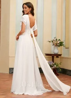 JJsHouse Robe Trapèze Scoop Balayage/pinceau Train Mousseline Robe De Mariée Avec Brodé -Voiles mariée Soldes 4a4c92f33fe2256e5411013ad765fe93