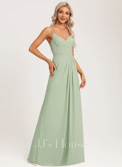 Jjshouse.fr Robe Trapèze Col V Longueur Ras Du Sol Mousseline Robe De Demoiselle D'honneur Avec Plissé -Voiles mariée Soldes 4a963eda70b8be4dfbf314b34ad8c6b6