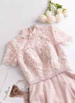 Jjshouse.fr Robe Trapèze Col Haut Longueur Ras Du Sol Mousseline Dentelle Mousseline Robe De Demoiselle D'honneur Avec Paillettes -Voiles mariée Soldes 4bb448c2aea2f48a464cc3e96630eae5