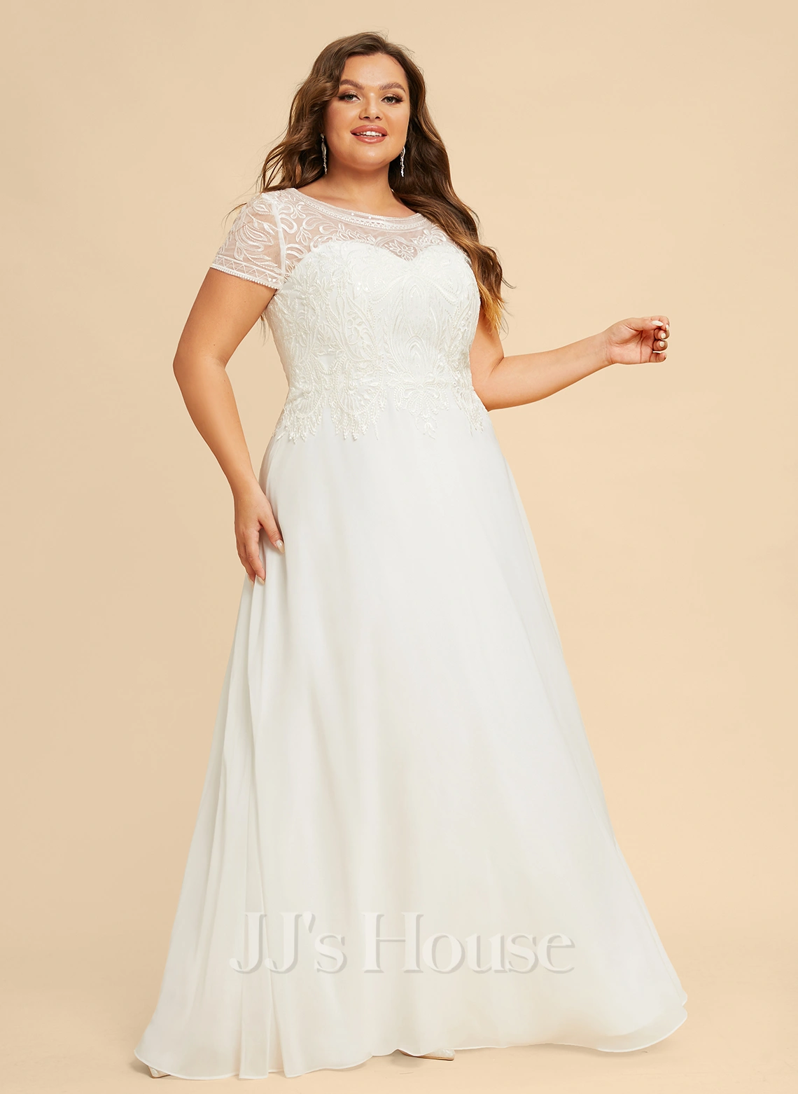 JJsHouse Scoop Longueur Ras Du Sol Mousseline Dentelle Robe De Mariée Avec Paillettes 8 JJsHouse Scoop Longueur Ras Du Sol Mousseline Dentelle Robe De Mariée Avec Paillettes – Image 8