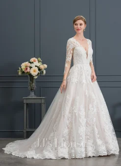 JJsHouse Robe Marquise/princesse Col V Dentelle Tulle Robe De Mariée -Voiles mariée Soldes 4c66b5863be1642bc13cc4ba643b450b
