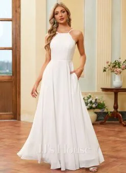 JJsHouse Robe Trapèze Scoop Longueur Ras Du Sol Mousseline Dentelle Robe De Mariée