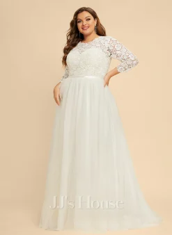JJsHouse Robe Trapèze Balayage/pinceau Train Dentelle Tulle Robe De Mariée -Voiles mariée Soldes 4e01d8bf6ac947b9b0483556049142e0