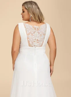 JJsHouse Robe Trapèze Col V Balayage/pinceau Train Mousseline Dentelle Robe De Mariée Avec Plissé -Voiles mariée Soldes 4e1302fb131a25d591e449f9e7459e54