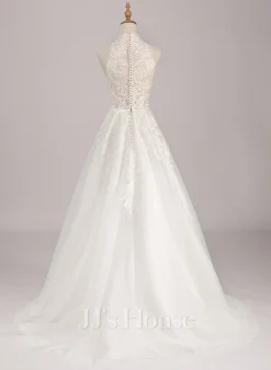 JJsHouse Robe Marquise/princesse Col Haut Balayage/pinceau Train Dentelle Tulle Robe De Mariée Avec Paillettes -Voiles mariée Soldes 4e90b2a4ee00c86f8d801256c1174cc7