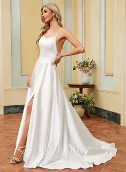 JJsHouse Robe Trapèze Scoop Balayage/pinceau Train Satiné Robe De Mariée -Voiles mariée Soldes 4f32063fcca5601ee6d00f9c5d53c1e6