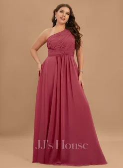 Jjshouse.fr Robe Trapèze Décolleté Asymétrique Longueur Ras Du Sol Mousseline Mousseline Robe De Demoiselle D'honneur Avec Plissé -Voiles mariée Soldes 546eb341d88765ad65dafa48571cfec5