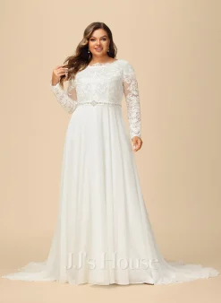 JJsHouse Robe Trapèze Traîne Moyenne Mousseline Dentelle Robe De Mariée Avec Brodé -Voiles mariée Soldes 54abca3a5478de80da280072670ace07