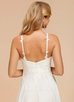 JJsHouse Robe Trapèze Col V Longueur Ras Du Sol Mousseline Dentelle Robe De Mariée -Voiles mariée Soldes 55c0293a78cf027d559127ca63fb3eaa