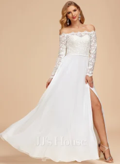 JJsHouse Robe Trapèze épaule Dénudée Longueur Ras Du Sol Mousseline Dentelle Robe De Mariée -Voiles mariée Soldes 55d309efdf6f22ac8ab4369761f5d0b6