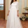 JJsHouse Robe Trapèze Col Haut Balayage/pinceau Train Dentelle Tulle Robe De Mariée