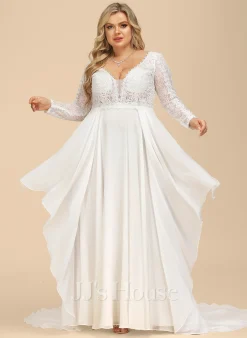 JJsHouse Robe Trapèze Col V Traîne Moyenne Mousseline Dentelle Robe De Mariée Avec Plissé 23 JJsHouse Robe Trapèze Col V Traîne Moyenne Mousseline Dentelle Robe De Mariée Avec Plissé -Voiles mariée Soldes 56b5cfbe5b83782ac6e973028f496eee