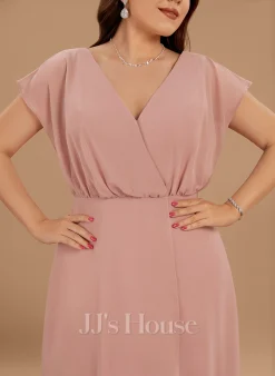 Jjshouse.fr Robe Trapèze Col V Asymétrique Mousseline Robe De Demoiselle D'honneur Avec Fendue Devant -Voiles mariée Soldes 57413be4f8b796d5671dc1667d1d9aed