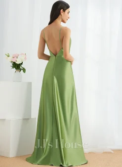 Jjshouse.fr Robe Trapèze Capot Longueur Ras Du Sol Satiné Robe De Demoiselle D'honneur Avec Fendue Devant -Voiles mariée Soldes 5894a7f54e87393efc5773b9ed05dc89