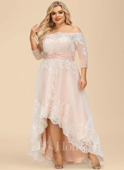 JJsHouse Robe Trapèze Asymétrique Dentelle Satiné Tulle Robe De Mariée Avec Paillettes -Voiles mariée Soldes 59221edc3d2a9a317123f299dcabf46e