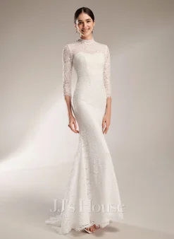 JJsHouse Forme Sirène/trompette Col Haut Balayage/pinceau Train Dentelle Robe De Mariée
