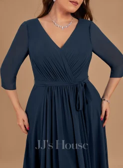 Jjshouse.fr Robe Trapèze Col V Asymétrique Mousseline Robe De Demoiselle D'honneur Avec Plissée -Voiles mariée Soldes 59cb1e4fb0d36775fb138a560a074c4d