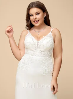 JJsHouse Forme Sirène/trompette Col V Traîne Moyenne Mousseline Dentelle Robe De Mariée Avec Brodé -Voiles mariée Soldes 5a4019858dbd2799f3acbab0c1135677