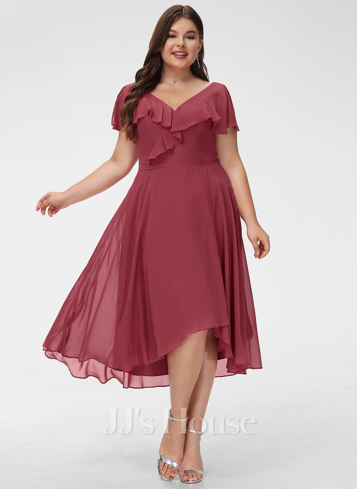 Jjshouse.fr Robe Trapèze Col V Asymétrique Mousseline Robe De Demoiselle D'honneur Avec Plissé 5 Jjshouse.fr Robe Trapèze Col V Asymétrique Mousseline Robe De Demoiselle D'honneur Avec Plissé – Image 5