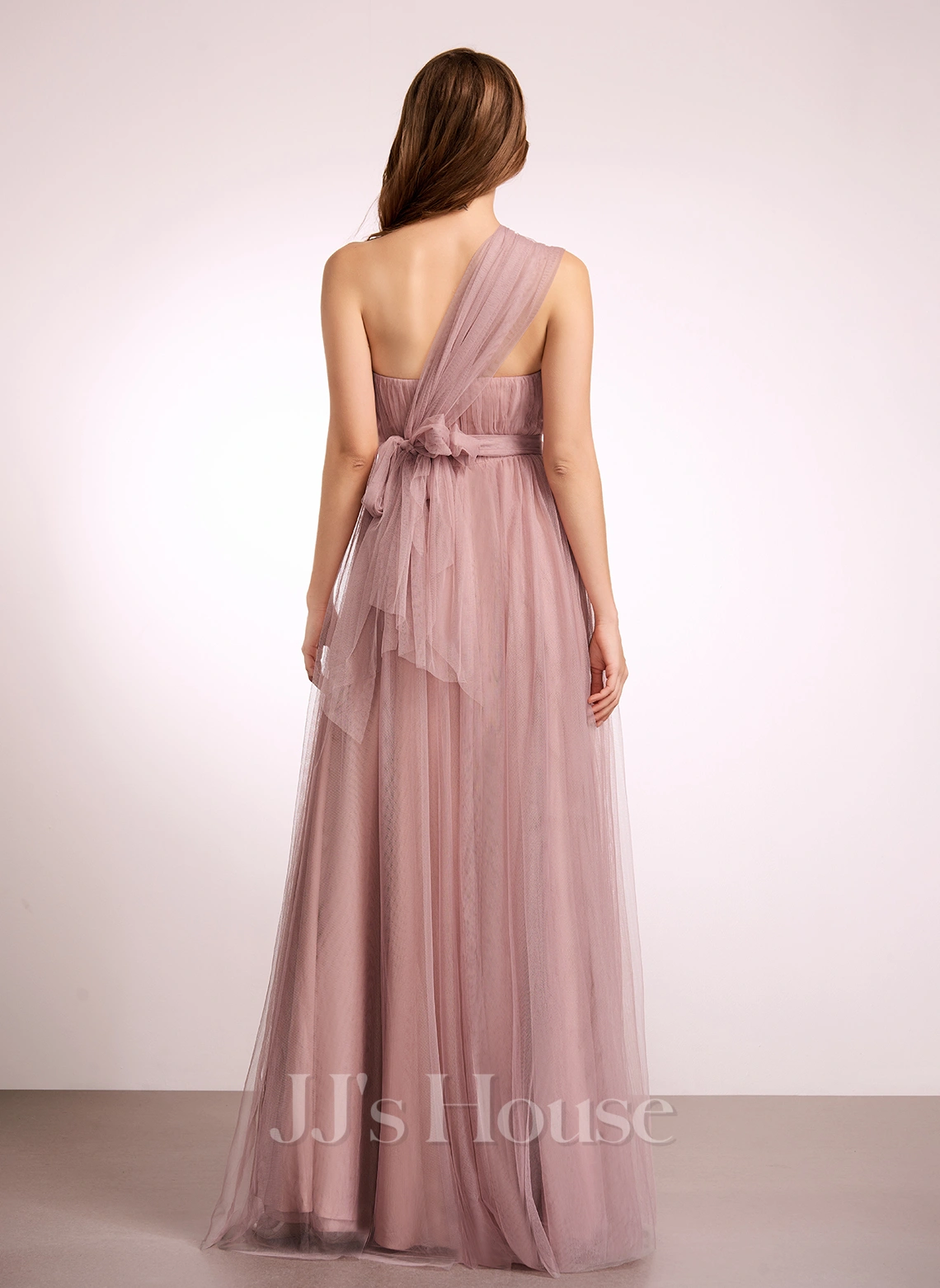 Jjshouse.fr Robe Trapèze épaule Dénudée Décolleté Asymétrique Col V Longueur Ras Du Sol Tulle Robe De Demoiselle D'honneur 7 Jjshouse.fr Robe Trapèze épaule Dénudée Décolleté Asymétrique Col V Longueur Ras Du Sol Tulle Robe De Demoiselle D'honneur – Image 7