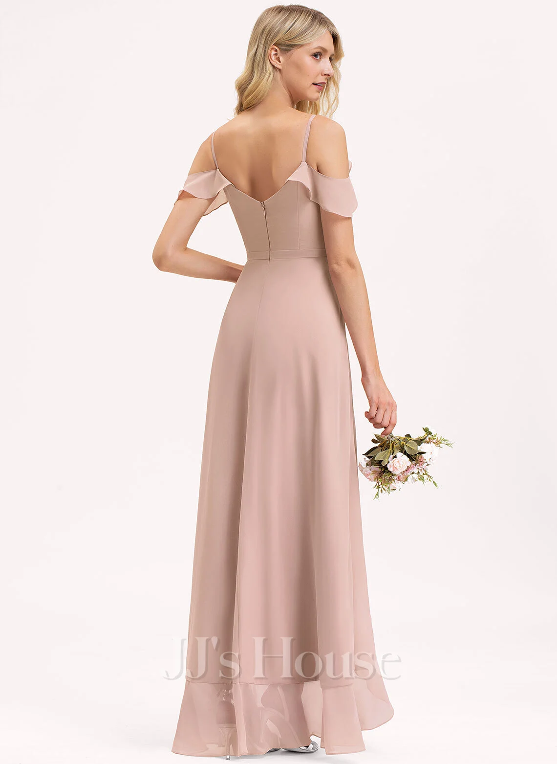 Jjshouse.fr Robe Trapèze Col V Asymétrique Mousseline Mousseline Robe De Demoiselle D'honneur Avec Robe à Volants 4 Jjshouse.fr Robe Trapèze Col V Asymétrique Mousseline Mousseline Robe De Demoiselle D'honneur Avec Robe à Volants – Image 4