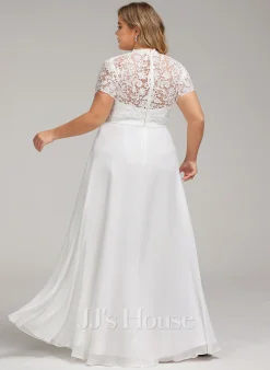 JJsHouse Robe Trapèze Col Haut Longueur Ras Du Sol Mousseline Dentelle Robe De Mariée -Voiles mariée Soldes 5c987b44d57de1cac6c3045a1aa7efec