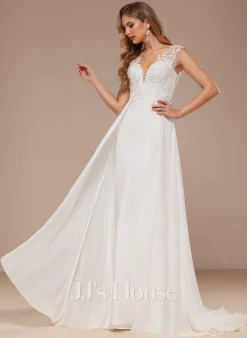 JJsHouse Robe Trapèze Col V Balayage/pinceau Train Mousseline Dentelle Robe De Mariée 15 JJsHouse Robe Trapèze Col V Balayage/pinceau Train Mousseline Dentelle Robe De Mariée -Voiles mariée Soldes 5ca96eebeeaf085e65c3ec956cfc3a66