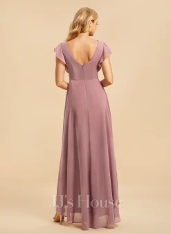 Jjshouse.fr Robe Trapèze Scoop Asymétrique Mousseline Robe De Demoiselle D'honneur Avec Plissé -Voiles mariée Soldes 5da59cb1197417b35dfe3d455ee2d123