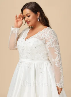 JJsHouse Robe Trapèze Col V Asymétrique Dentelle Satiné Robe De Mariée -Voiles mariée Soldes 5f1e047d2d6bf68db57a263ed3bad508