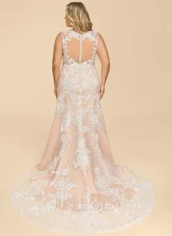 JJsHouse Forme Sirène/trompette Col V Traîne Mi-longue Dentelle Tulle Robe De Mariée Avec Brodé -Voiles mariée Soldes 5f4ede2e3b4fa857393fd87925166b27