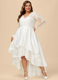 JJsHouse Robe Trapèze Col V Asymétrique Dentelle Satiné Robe De Mariée -Voiles mariée Soldes 61254bf051ff2262216f0a3f206b78c2