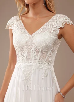 JJsHouse Robe Trapèze Col V Balayage/pinceau Train Mousseline Dentelle Robe De Mariée -Voiles mariée Soldes 612ea9c3a638c3910539b7ef57d116c6