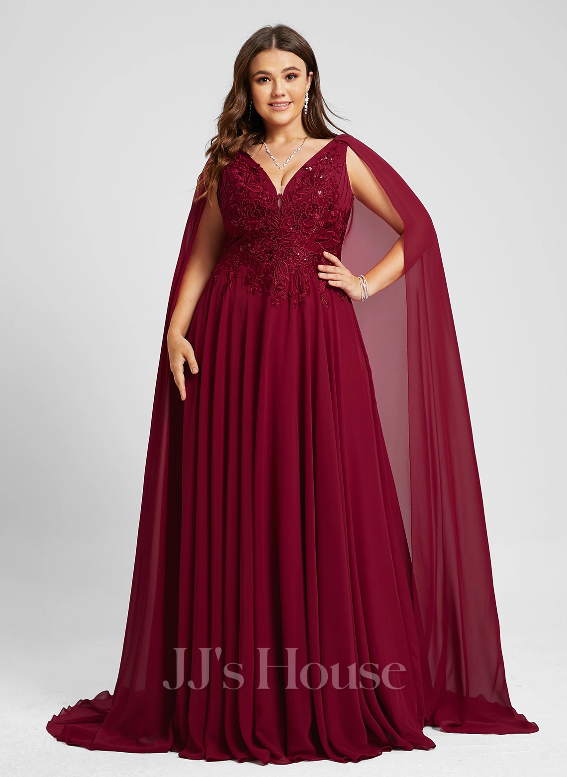 JJsHouse Robe Trapèze Col V Balayage/pinceau Train Mousseline Dentelle Robe De Mariée Avec Paillettes 7 JJsHouse Robe Trapèze Col V Balayage/pinceau Train Mousseline Dentelle Robe De Mariée Avec Paillettes – Image 7