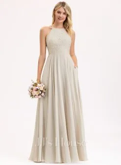 Jjshouse.fr Robe Trapèze Scoop Longueur Ras Du Sol Mousseline Dentelle Dentelle Mousseline Robe De Demoiselle D'honneur Avec Poches