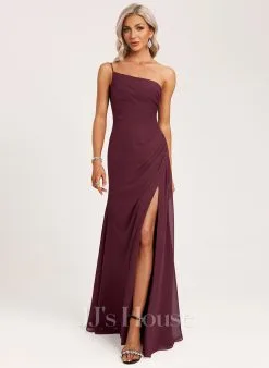 Jjshouse.fr Robe Trapèze Décolleté Asymétrique Longueur Ras Du Sol Mousseline Robe De Demoiselle D'honneur Avec Plissé