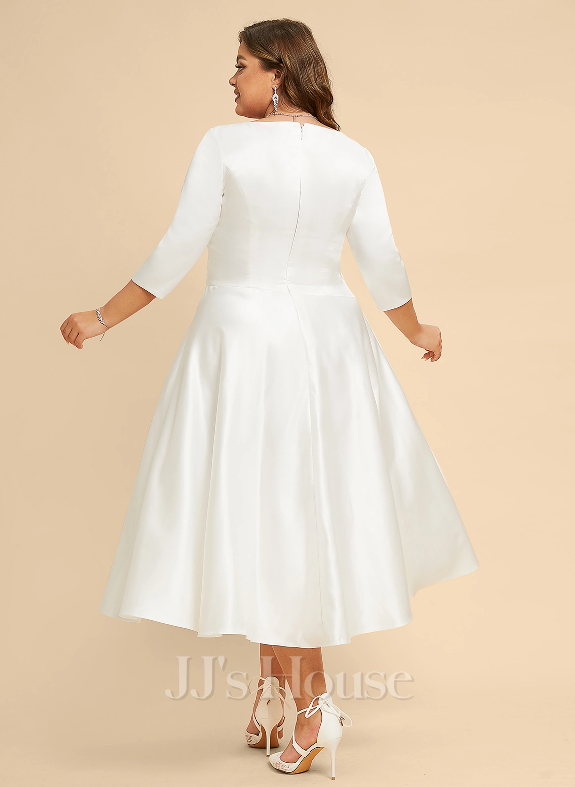 JJsHouse Robe Trapèze Col V Longueur Mollet Satiné Robe De Mariée 6 JJsHouse Robe Trapèze Col V Longueur Mollet Satiné Robe De Mariée – Image 6