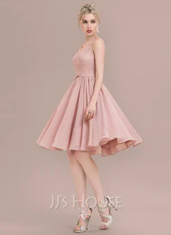 Jjshouse.fr Robe Trapèze Col V Longueur Genou Mousseline Dentelle Dentelle Mousseline Robe De Demoiselle D'honneur Avec Arc -Voiles mariée Soldes 624efd70f7680b72ae3ef04ae03f656c