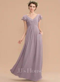 Jjshouse.fr Robe Trapèze Col V Longueur Ras Du Sol Mousseline Mousseline Robe De Demoiselle D'honneur Avec Robe à Volants Poches