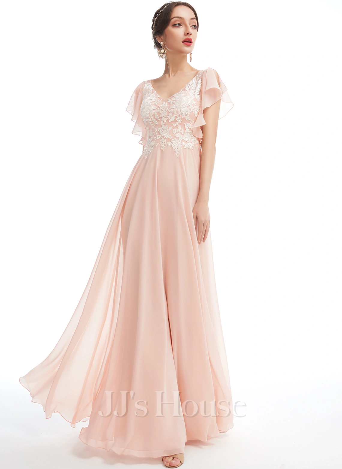 Jjshouse.fr Robe Trapèze Col V Longueur Ras Du Sol Mousseline Dentelle Robe De Demoiselle D'honneur Avec Plissé 3 Jjshouse.fr Robe Trapèze Col V Longueur Ras Du Sol Mousseline Dentelle Robe De Demoiselle D'honneur Avec Plissé – Image 3