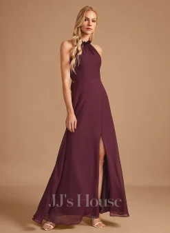 Jjshouse.fr Robe Trapèze Col Haut Longueur Ras Du Sol Mousseline Robe De Demoiselle D'honneur Avec Fendue Devant -Voiles mariée Soldes 635b922f56e8990e85094caff9c8d1c4