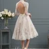 JJsHouse Robe Trapèze Illusion Longueur Genou Dentelle Tulle Robe De Mariée