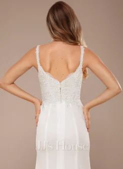 JJsHouse Forme Sirène/trompette Col V Balayage/pinceau Train Mousseline Dentelle Robe De Mariée Avec Paillettes -Voiles mariée Soldes 641eeebf9fe730ca543f00f68b7d5644