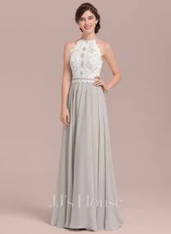 Jjshouse.fr Robe Trapèze Scoop Longueur Ras Du Sol Mousseline Dentelle Dentelle Mousseline Robe De Demoiselle D'honneur -Voiles mariée Soldes 658b0e490287e23afe02e1ed31af5c8b