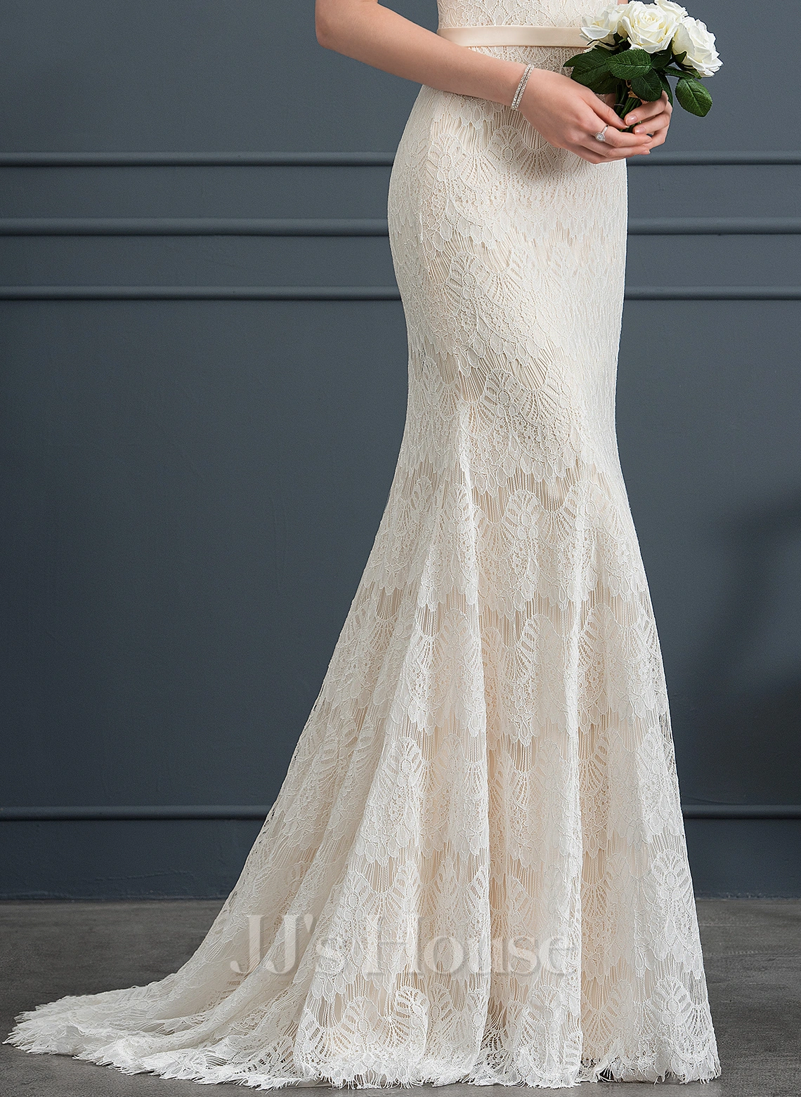 JJsHouse Forme Sirène/trompette Balayage/pinceau Train Dentelle Robe De Mariée 6 JJsHouse Forme Sirène/trompette Balayage/pinceau Train Dentelle Robe De Mariée – Image 6