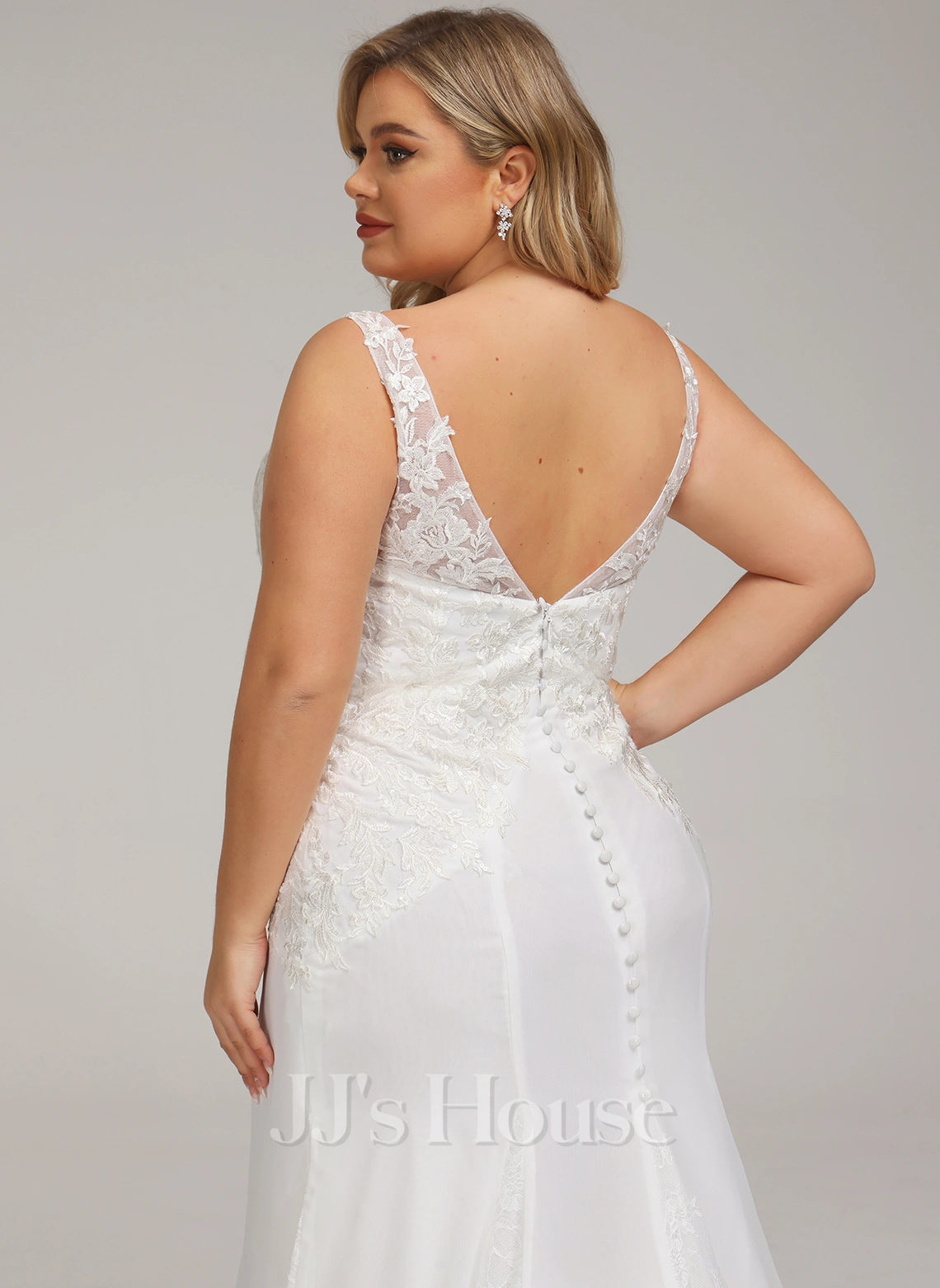 JJsHouse Forme Sirène/trompette Col V Traîne Moyenne Mousseline Dentelle Robe De Mariée 15 JJsHouse Forme Sirène/trompette Col V Traîne Moyenne Mousseline Dentelle Robe De Mariée – Image 15