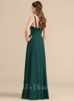 Jjshouse.fr Robe Trapèze Col V Longueur Ras Du Sol Mousseline Mousseline Robe De Demoiselle D'honneur Avec Arc Plissé Fendue Devant -Voiles mariée Soldes 66f035f02865f97e8e662fbd9fe6e9d4